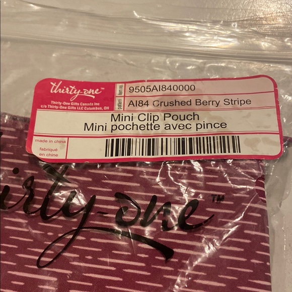 Thirty-One Crushed Berry Stripe Mini Clip Pouch Wallet New in Bag 3x3.5x2 - Picture 6 of 7